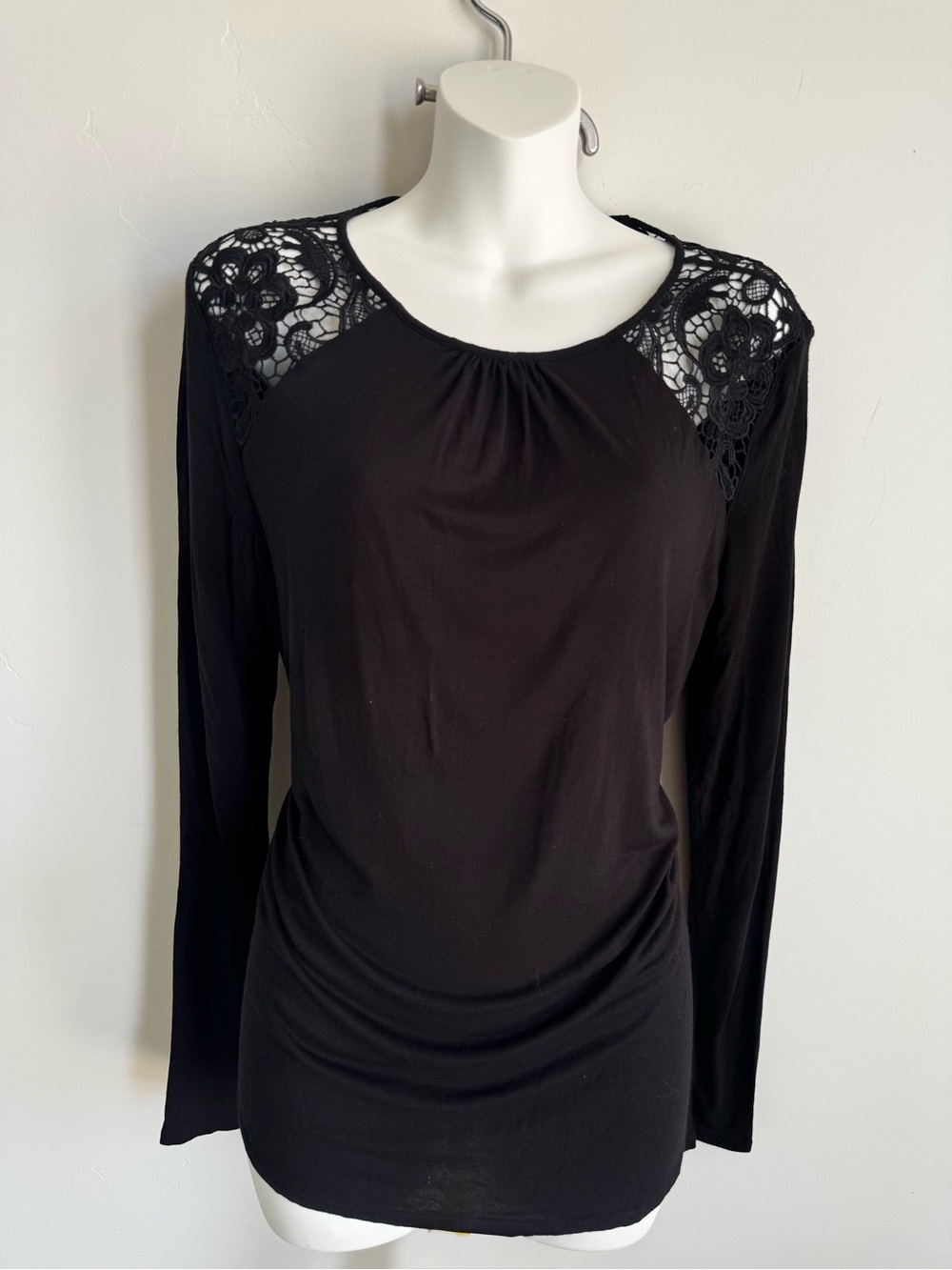 H&M Black Long Sleeve Top with Lace Shoulders